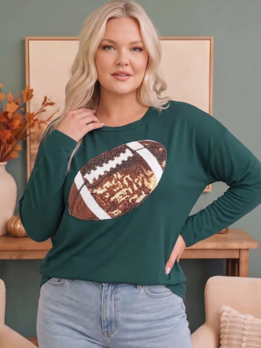 Haptics PLUS Green Sequin Football Top